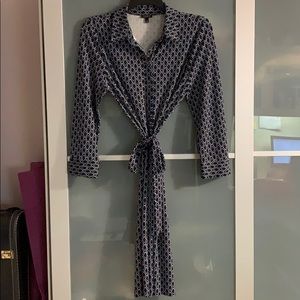 Talbots Navy and White Pattern Dress, Size L